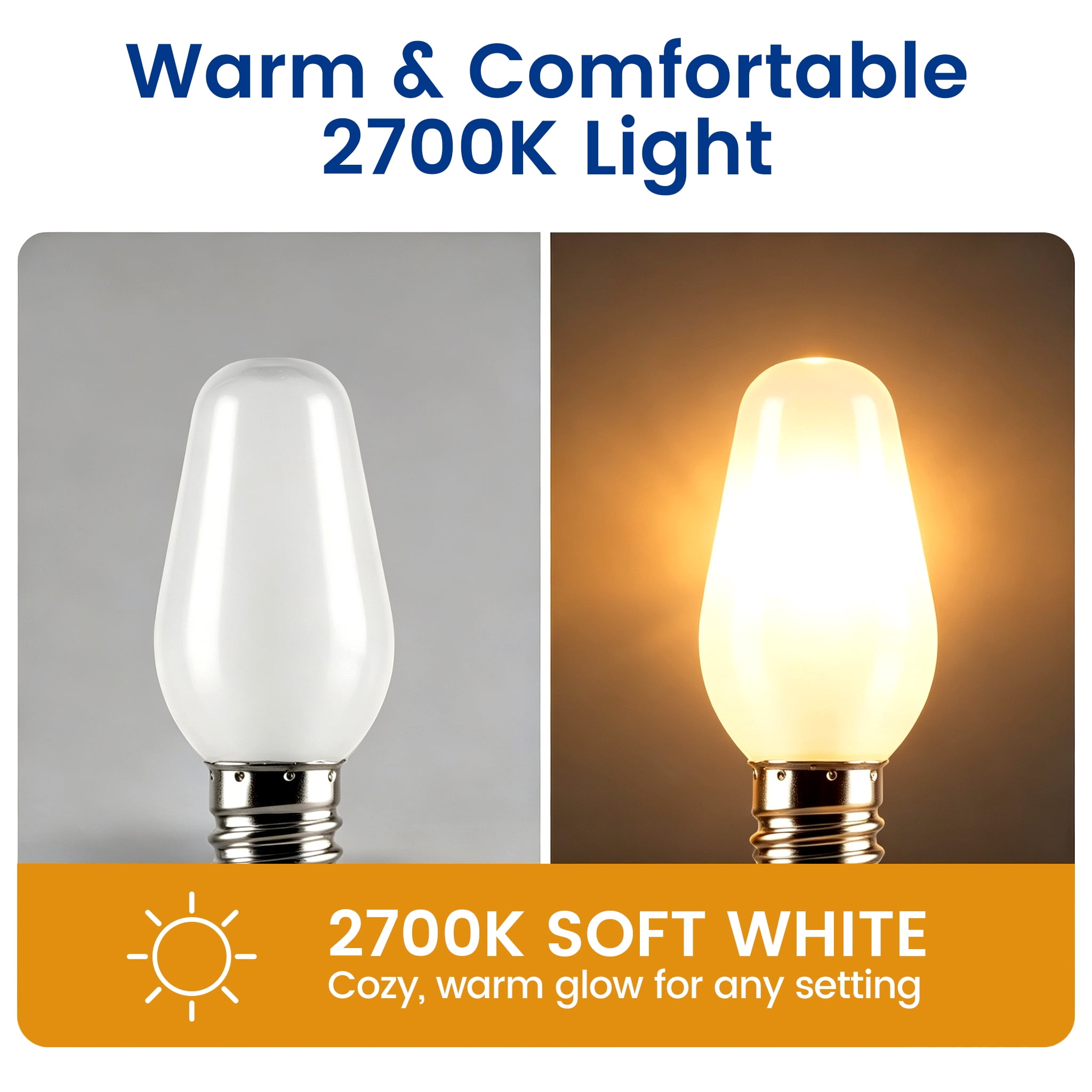 (4 pack) Great Value LED C7 Decorative Light Bulbs, Soft White 2700K, E12 Candelabra Base, 0.8W, 4-Pack