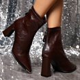 thumbnail image 5 of C-143 Brown Ladies Thick Heel Mid Calf Boots Pointed Toe Rear Zipper Fall Winter Short Casual Fashionable, 5 of 8