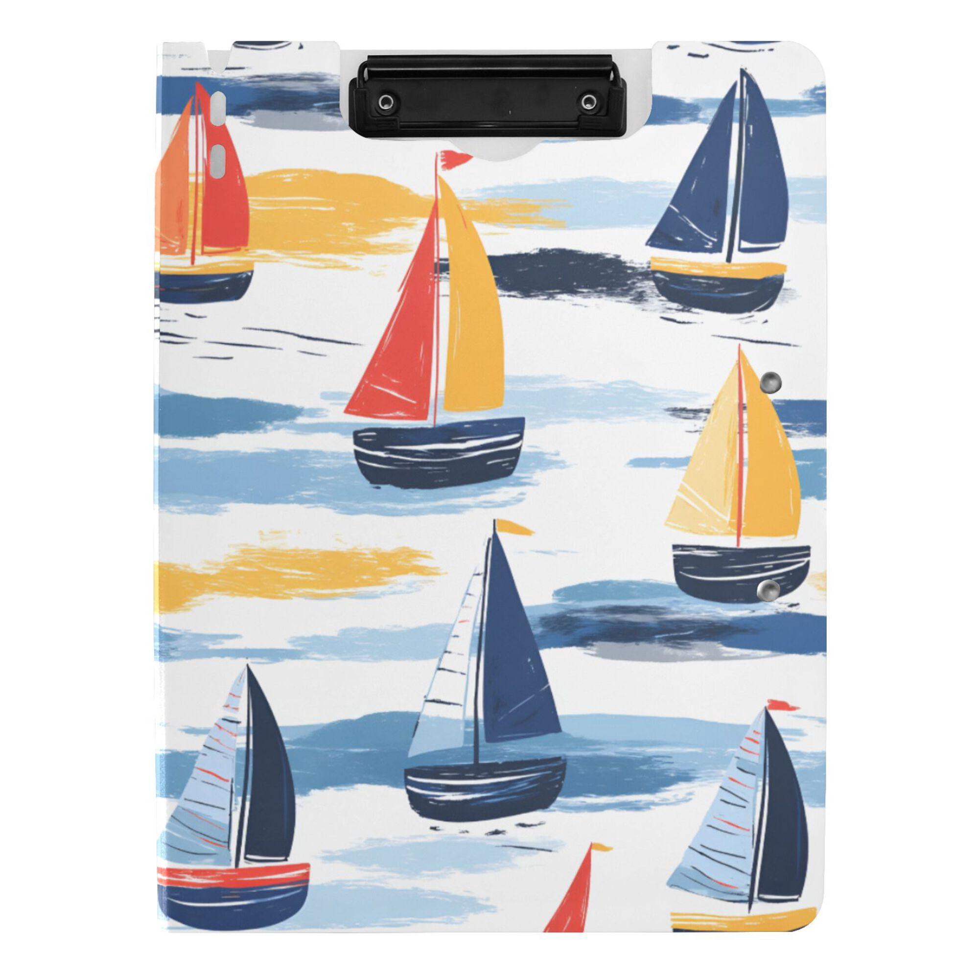 FORMRS A4 Clipboard Folder with Pen Holder Horizontal Foldable School Office Binder, Orange Hand Drawn Sailboats