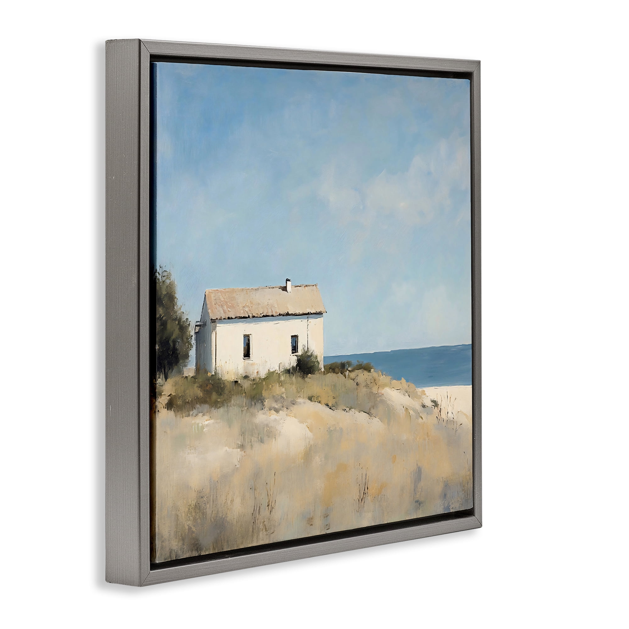 Stupell Industries Simple Beach House on Dunes Gray Framed Floater Canvas Wall Art, design by Creative Studio