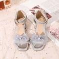 thumbnail image 6 of SGMVNU Girls Dance Dress Sandals Bowknot Square Open Toe Ankle Strap Low Heel Flower Girl Wedding Party Dress Shoes, Size 4.5-5 Years, Silver, 6 of 9