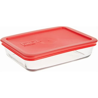 PYREX Glass Food Storage Containers – 6-Cup Rectangular Set With Red Lids (Pack Of 4), Made In USA