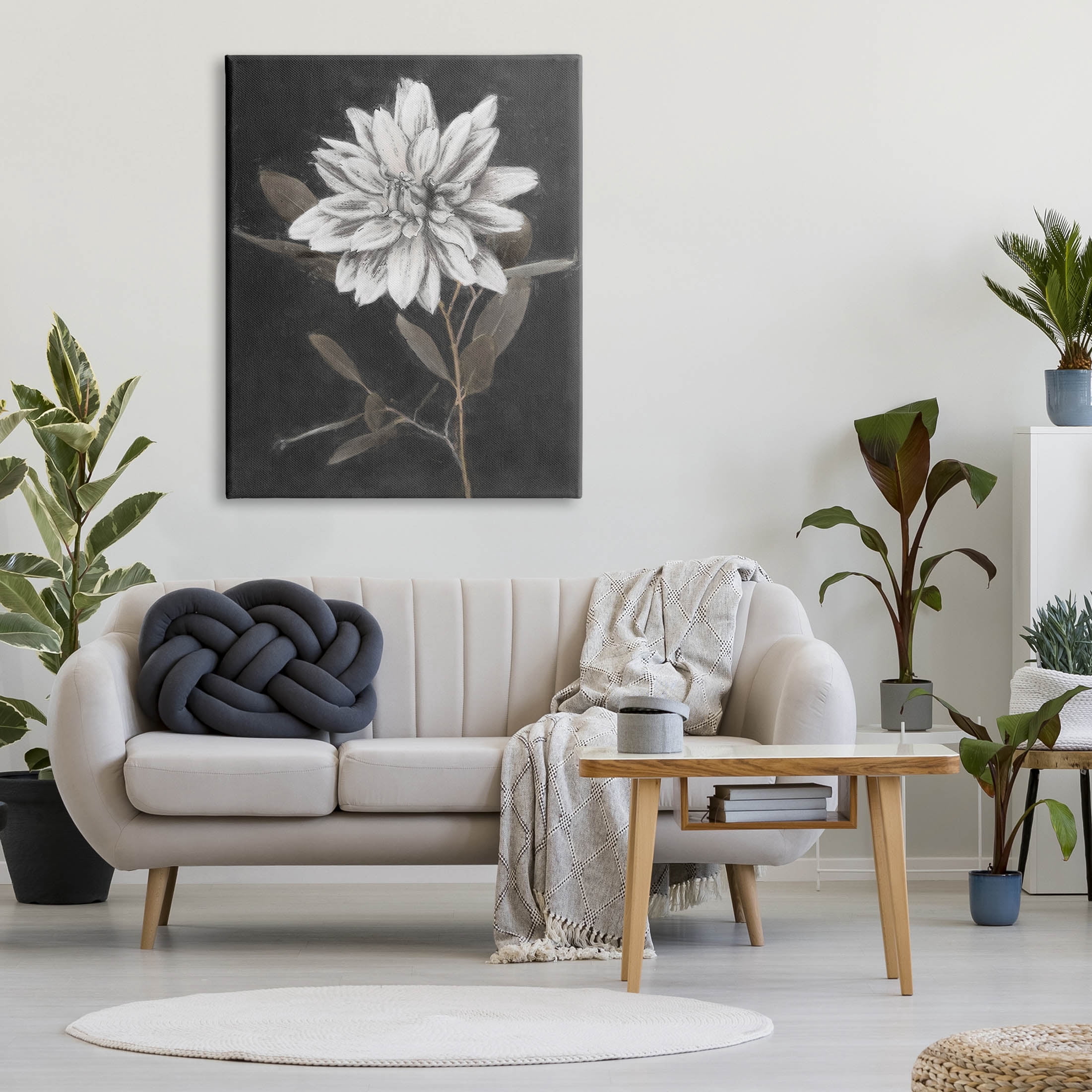 Stupell Industries Modern White Dahlia Blossom Sprout Painting Gallery Wrapped Canvas Print Wall Art, Design by Nina Blue
