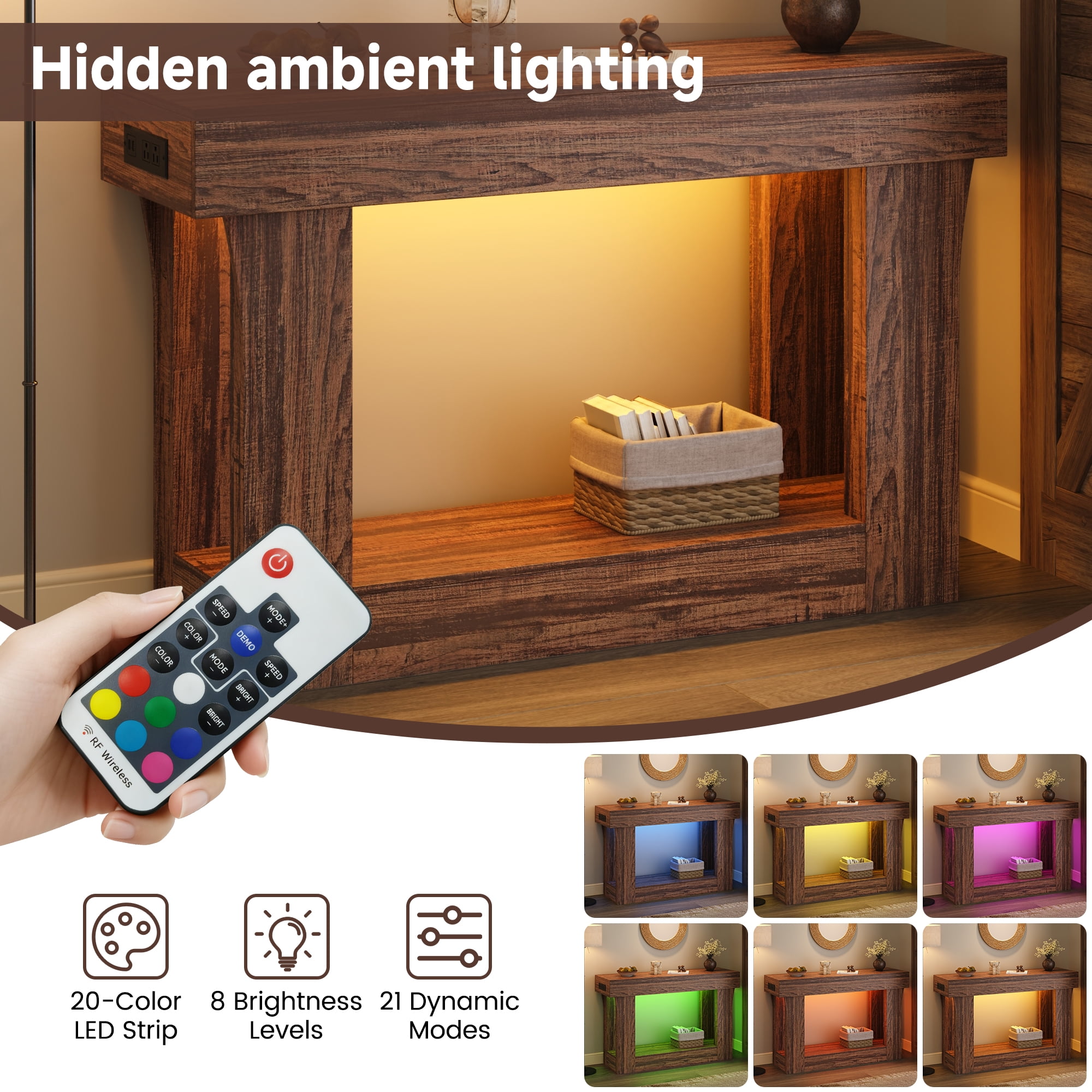 IDEALSOUL 47" Wooden Console Table, Long Sofa Table with with lighting & outlets, Entryway Table for Living Room, Hallway