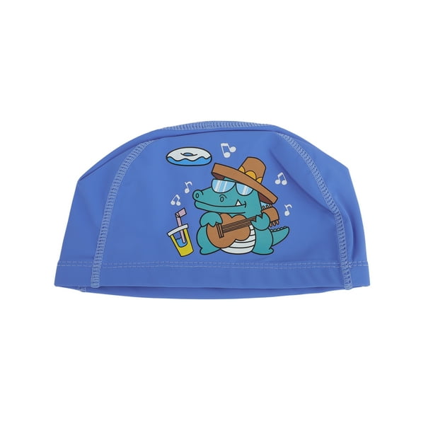 Gorro de natación de PU tejido de dibujos animados de cocodrilo único en azul oscuro