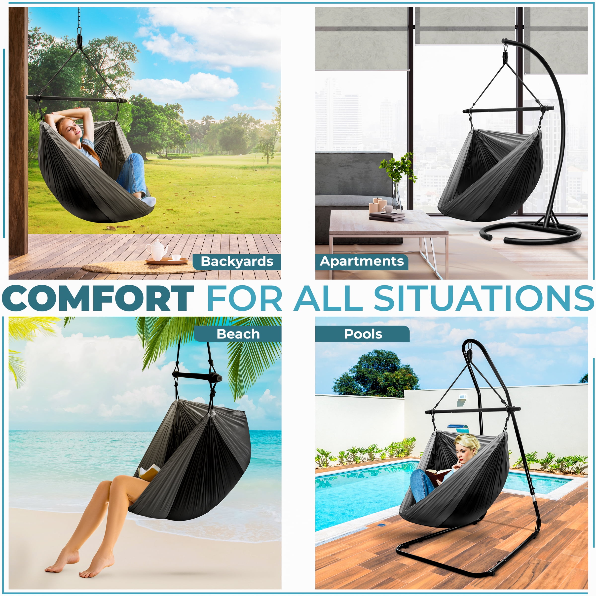 Sorbus Portable Hanging Camp Chair, Lightweight Foldable Outdoor Swing Seat, Black