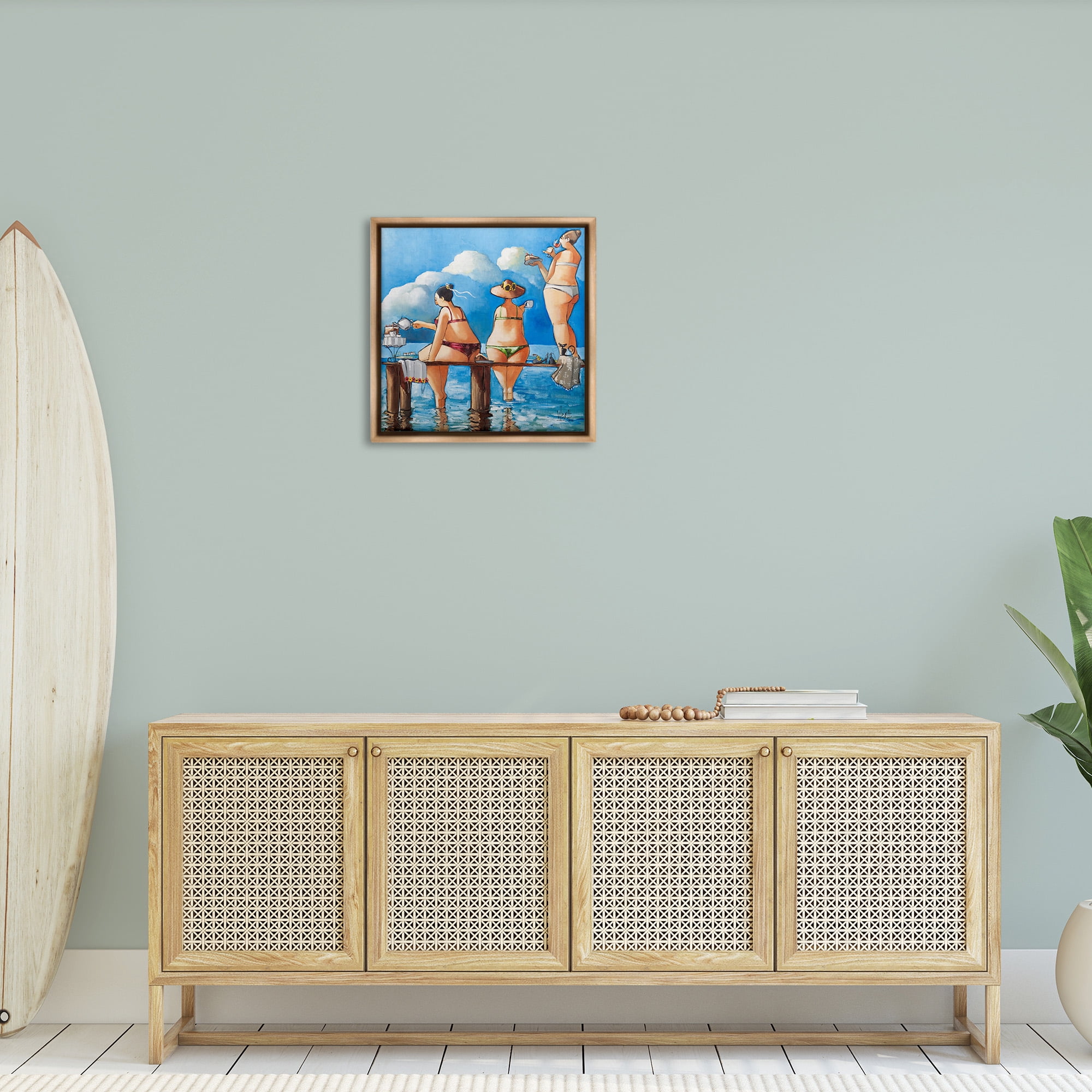 Stupell Industries Whimsical Summer Beach Ladies Nature Painting Brown Floater Framed Canvas Art Print Wall Art, 25 x 25