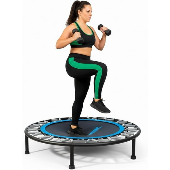 Trampolín de Ejercicio Desmontable 102 cm | 36 resortes de acero, doble cintilla de seguridad, malla de polipropileno y patas antiderrapantes | Soporta 120 kg