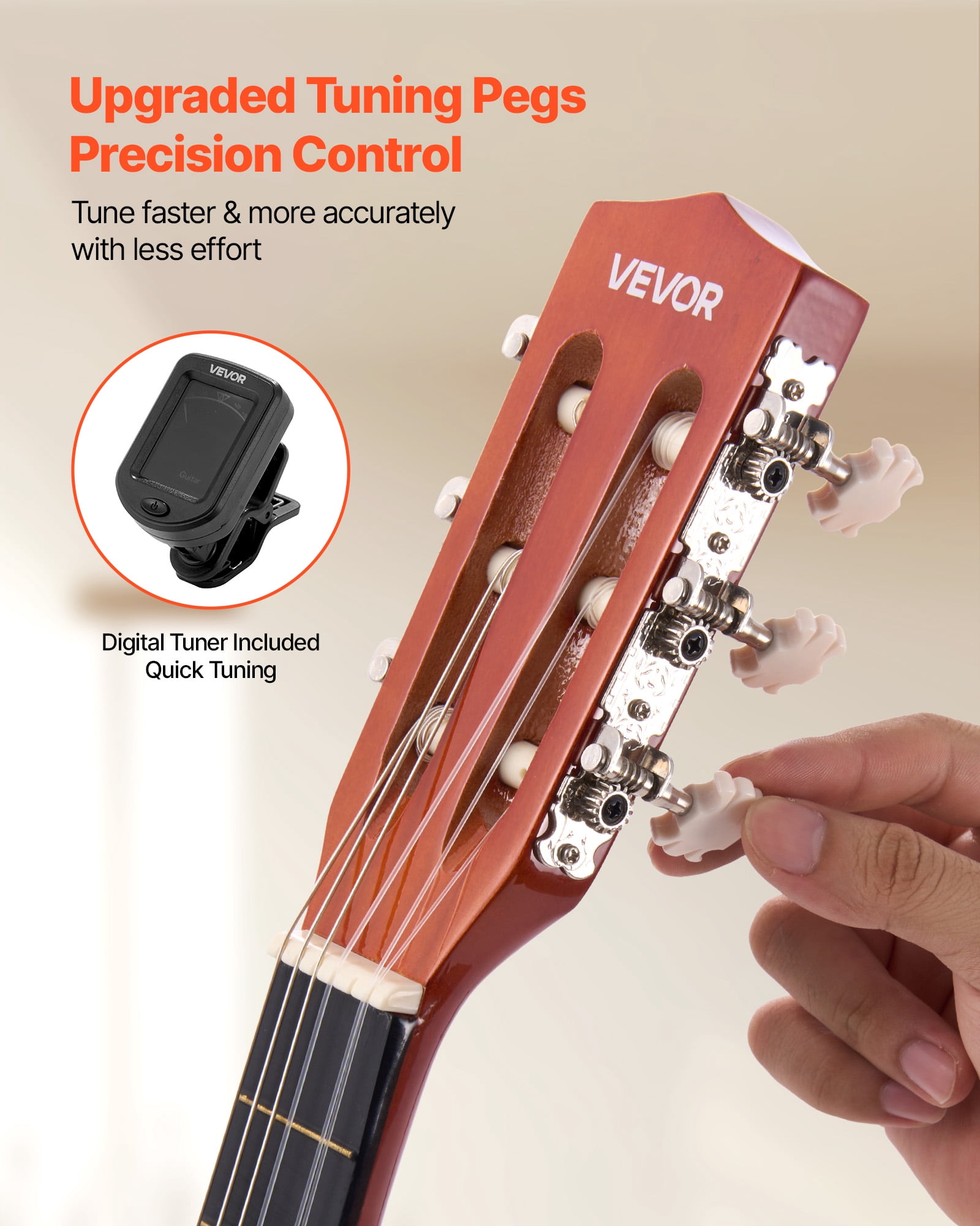 VEVOR 30in Classical Guitar,Wood Guitar Starter Kit for Beginners, with Nylon Strings, Gig Bag, Strap, Tuner, Extra Strings, Picks, Capo, Basswood,for Kids Girls Boys Students, Natural