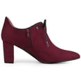 thumbnail image 3 of BLISSFUL STEP Women's Point Toe Block Heels Ankle Booties Burgundy 5.5, 3 of 7