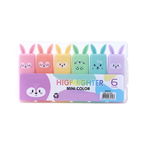 CCOCC 2026 New 6 Colors Cute Rabbit Mini Highlighter Pen,Aesthetic Pastel Colored Highlighters Markers Highlighters,Macaron Colors Chisel Tip,Cartoon Marker Pens for Study Notes Office,Diy Crafts