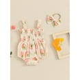 thumbnail image 3 of Musuos Baby Girl Cute Summer Romper Set 3M 6M 12M 18M  Sleeveless Fruit/Floral Print Smocked Playsuit with Bow Headband Set, 3 of 10