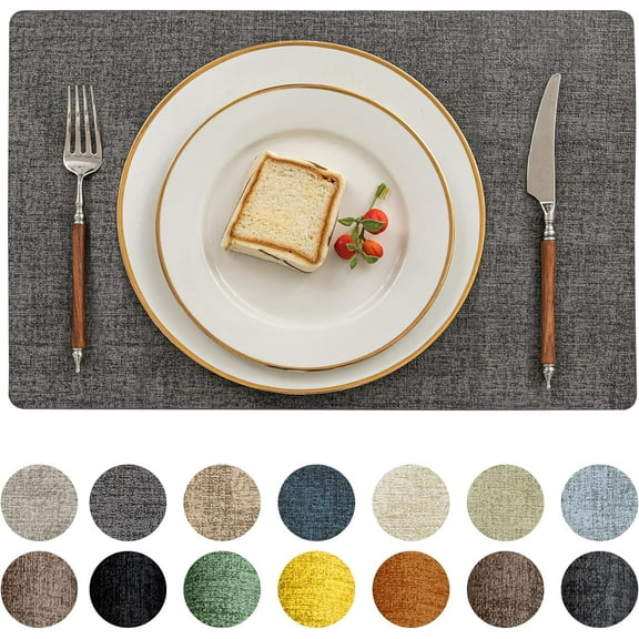 Vinyl Placemats Set of 4-12 X 18 Inch - Heat Resistant Place Mats 100% Waterproof Oilproof Wipeable Reversible Faux Leather Table Mats for Kitchen/Dining/Party/Outdoor, Light Grey