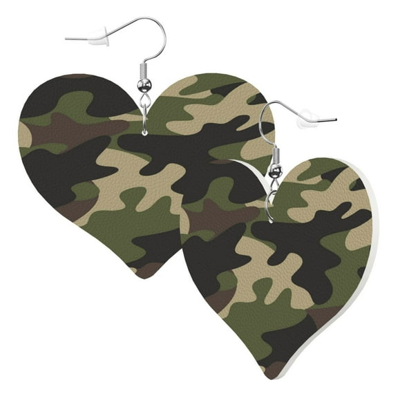 Leather Heart Earrings Dangle For Women Camouflage Love Earrings Drop For Women
