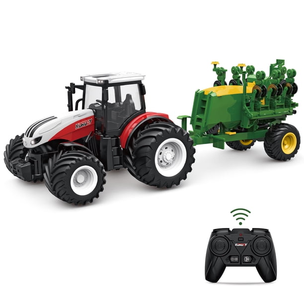 Tractor Remote Control Real Fisca 1/24 Remote Control Farm Tractors Toys with Seed Planter, Lights ...