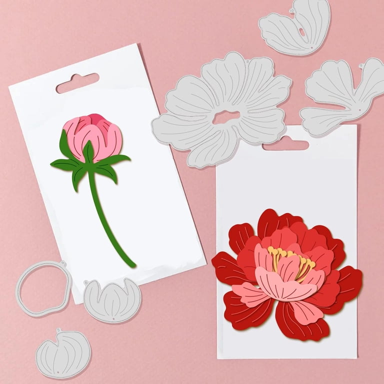 Blooms Peonies Metal Cutting Dies For Card Making - 15 Piece Flower Die Set For Scrapbooking & Paper Crafts