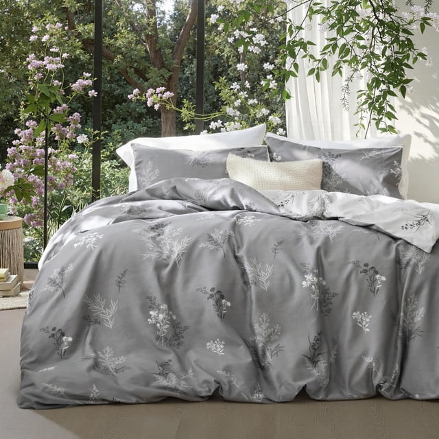 Funda de Edredón Bedsure Reversible Floral Gris para Cama Individual, 2 Piezas