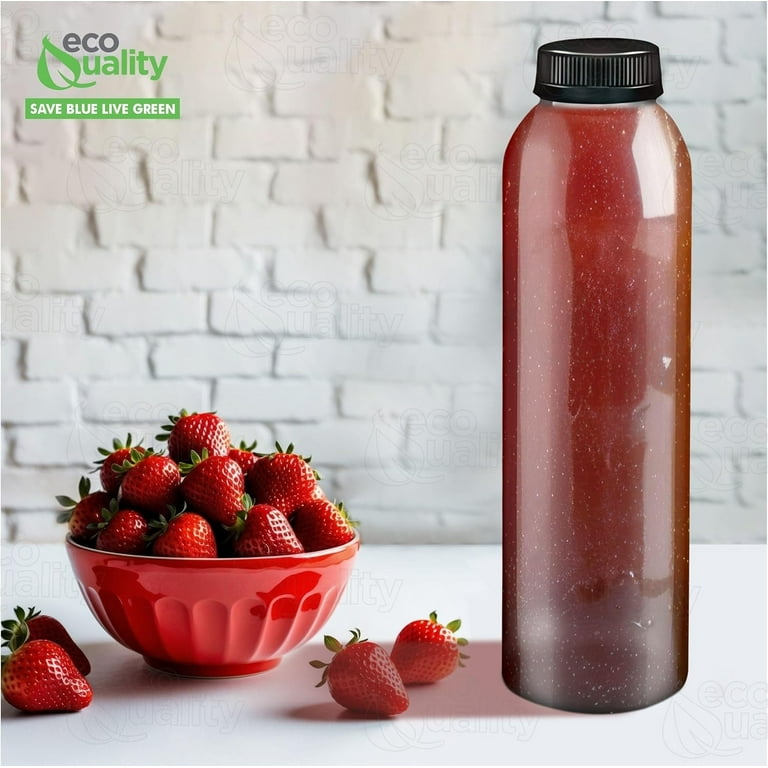 16 oz Clear Round Plastic Juice Bottles with Caps BPA-Free, Leak Proof Disposable Drink Containers for Juicing, Tamper Proof, Smoothies, Shakes &