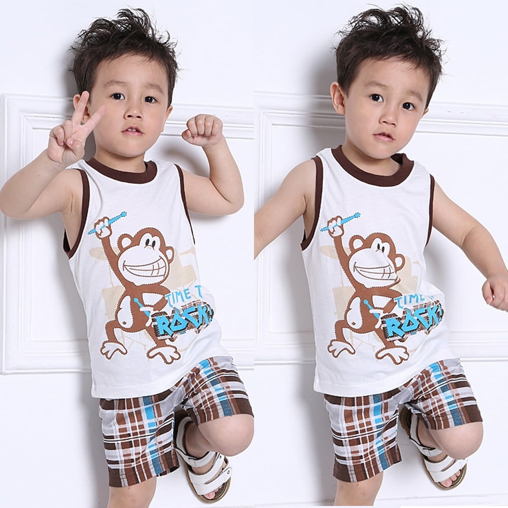 2Pcs Toddler Kids Baby Boys Casual Shirt Tops+Shorts Pants Outfits Clothes Set 
