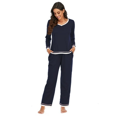 

KZKR Women s Sleepwear Long Sleeve Pj Two-Piece Tops Long pants Soft Comfy Loungewear