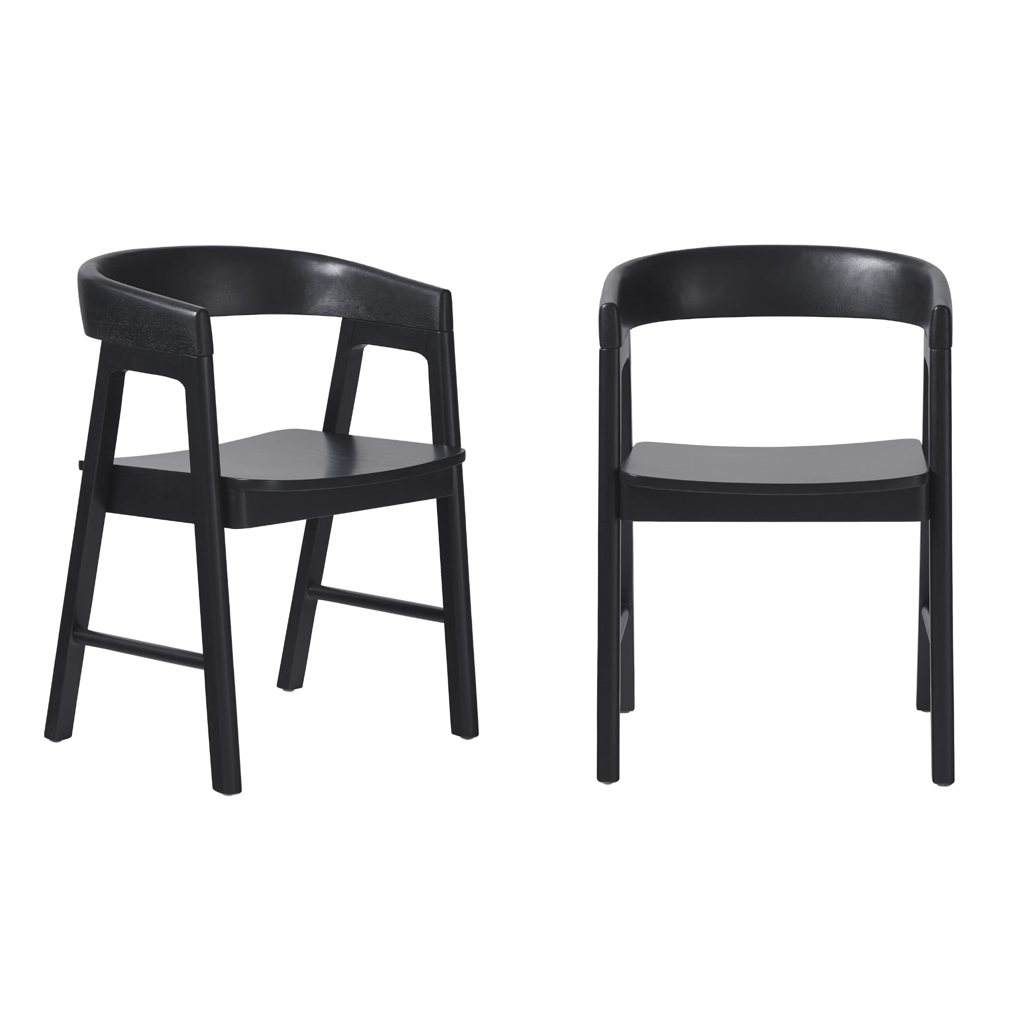 Walker Edison Modern Solid Wood Rounded Back Dining Chair, Set of 2, Black