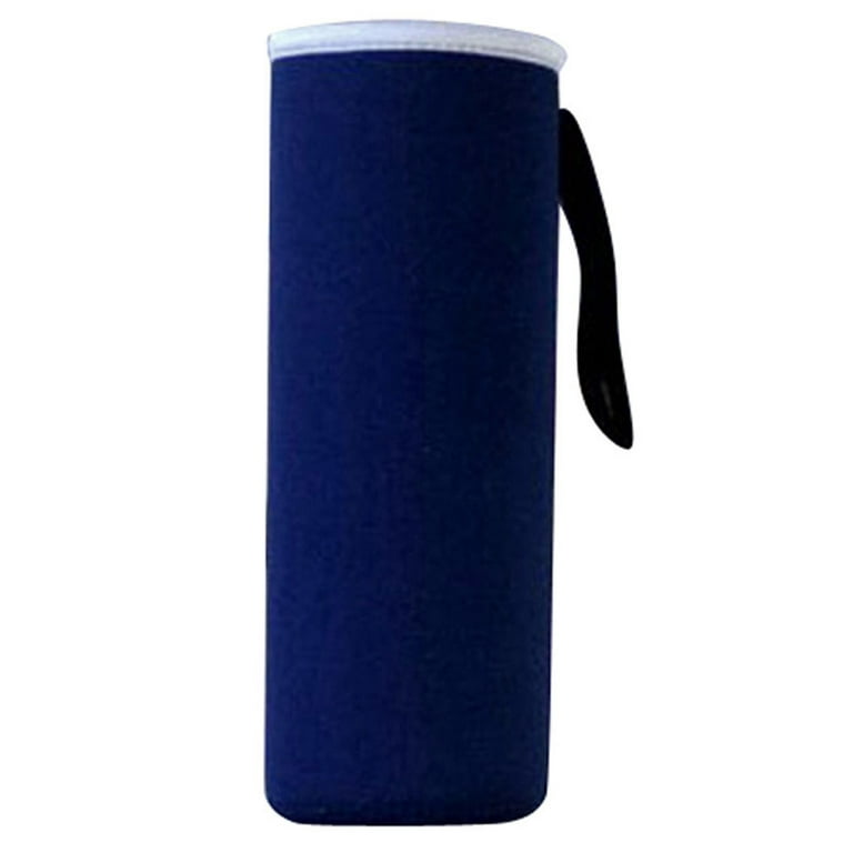 Insulated Neoprene Glass Water Bottle Holder with Adjustable Shoulder Strap  for Walking, Silicone BLACK Brush (Blue Waves Design)