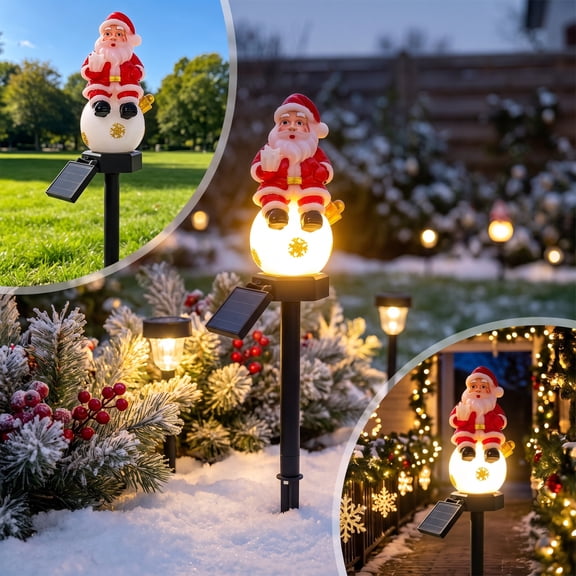 Christmas Solar Lights, Water-Proof Outdoor Solar Christmas LED Decorations with Santa for Patio Yard Lawn, Holiday Party Decor