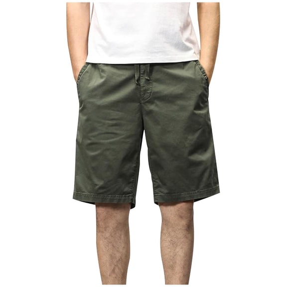 LMOIPLI Men's Relaxed-Fit Chino Cotton Shorts Durable Wrinkle-Resistant Casual Summer Daily Wear Shorts with Slant Side Pockets Army Green XXXL