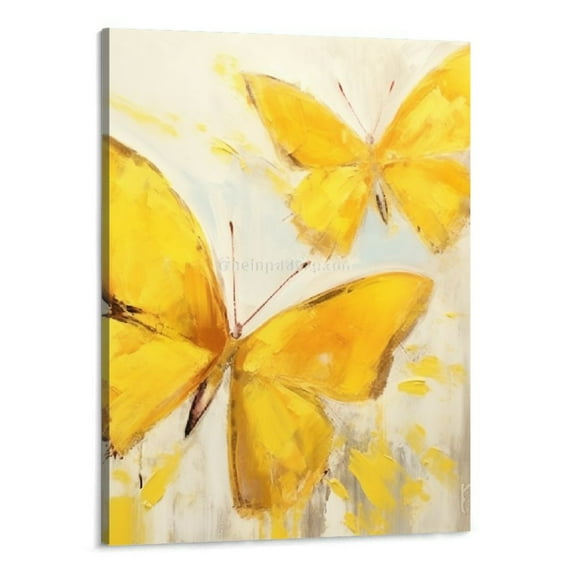 Shiartex Yellow Flower and Butterfly Canvas Prints Floral Oil Painting Gold Wall Art for Bathroom Bedroom Ready to Hang (Yellow) 16x20 Inch