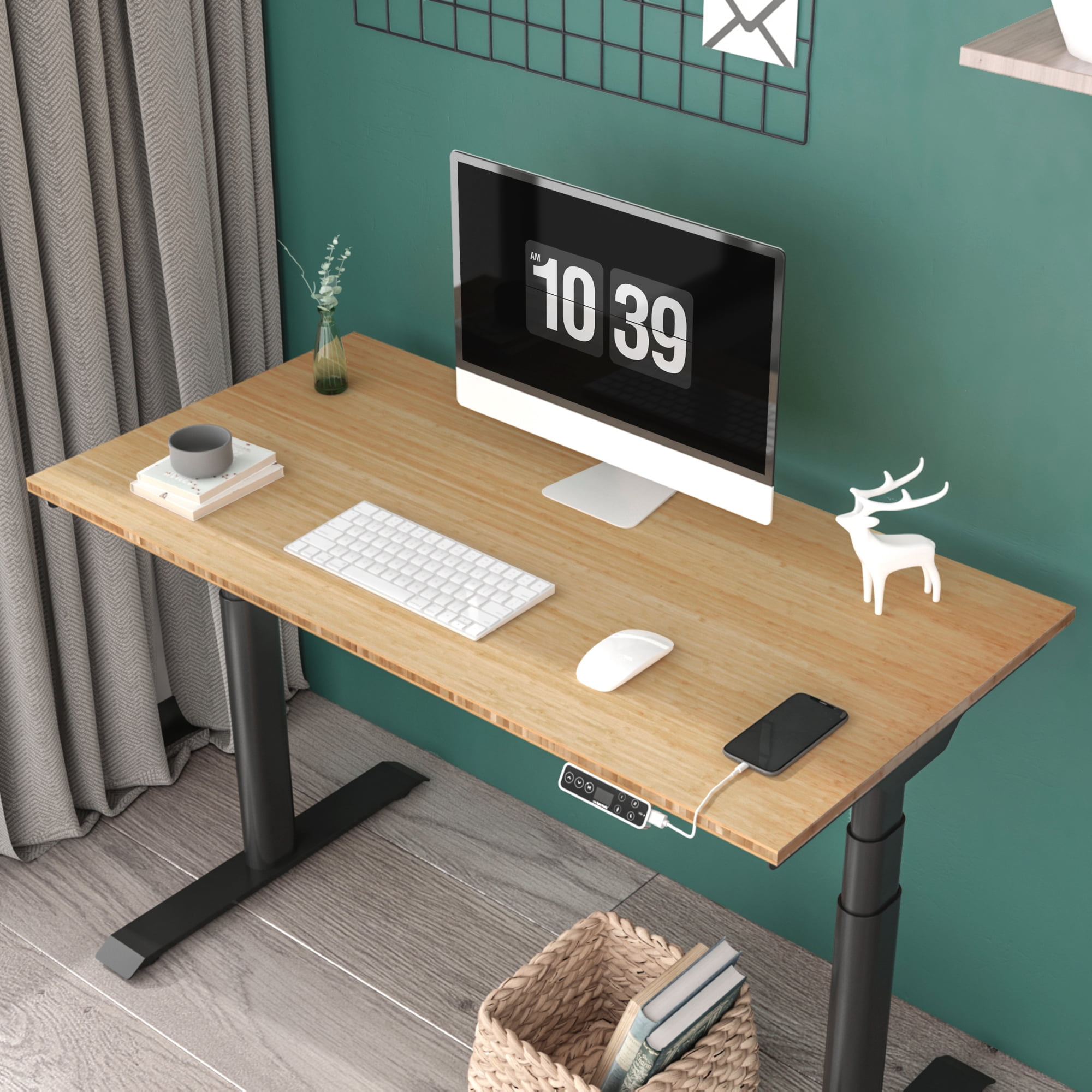 FLEXISPOT 48"x24" Dual Motors 3-Stage Height Adjustable Standing Desk Ergonomic Home Office Sit Stand Desk with USB Port, Bamboo Rectangle Desktop Black Oval Frame