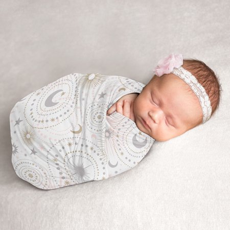 UPC: 0846480085164 | Sweet Jojo Designs Star and Moon Baby Girl Swaddle Blanket Jersey Stretch Knit for Newborn or Infant Receiving Security – Blush Pink  Gold  and Grey Celestial