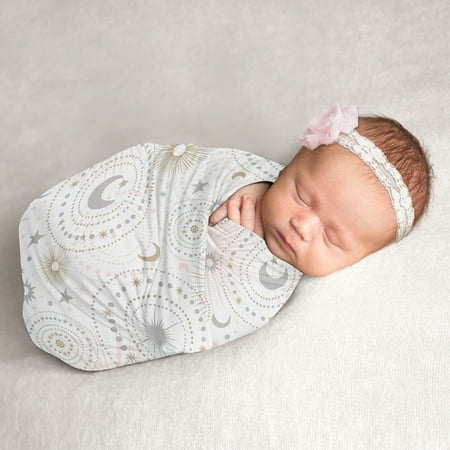 UPC: 0846480085164 | Sweet Jojo Designs Star and Moon Baby Girl Swaddle Blanket Jersey Stretch Knit for Newborn or Infant Receiving Security – Blush Pink Gold and Grey Celestial