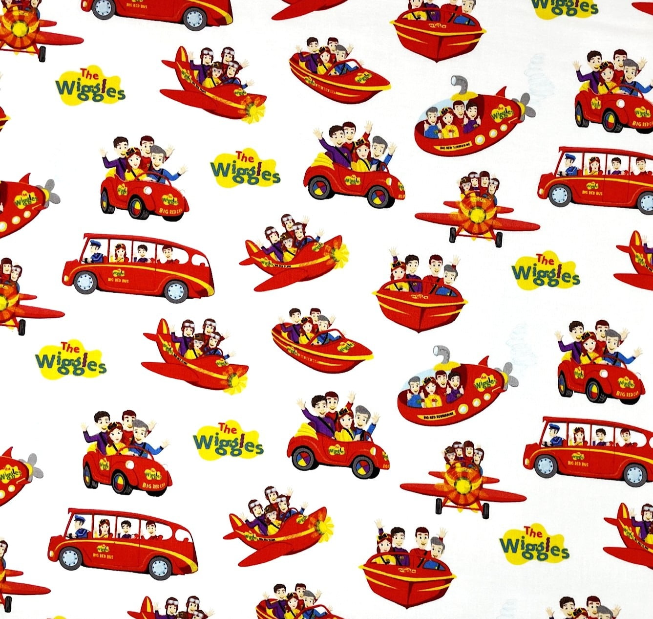 1 Yard - The Wiggles Big Red Car Bus & Boat & More on White Cotton Fabric (Great for Quilting, Sewing, Craft Projects, Throw Pillows & More) 1 Yard X 44" Wide