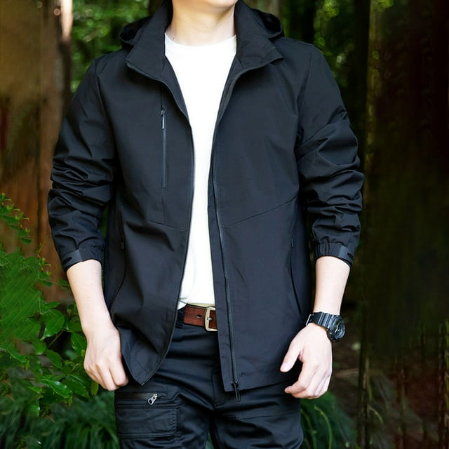 LSLJS Veste Extérieure à Capuche Manteau pour Hommes à Manches Longues à Capuche Tenue Décontractée & Vestes (Noir, G)