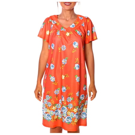 

Women s Floral Printed Short-Sleeve Lounger Nightgown Sleepwear Small Tangerine
