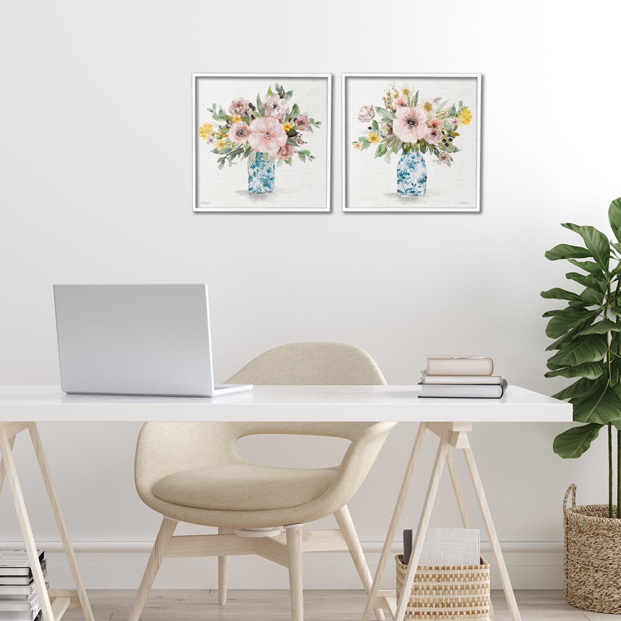 Stupell Industries Summer Chinoiserie Flowers 2 Piece White Framed Giclee Art Set, design by Carol Robinson