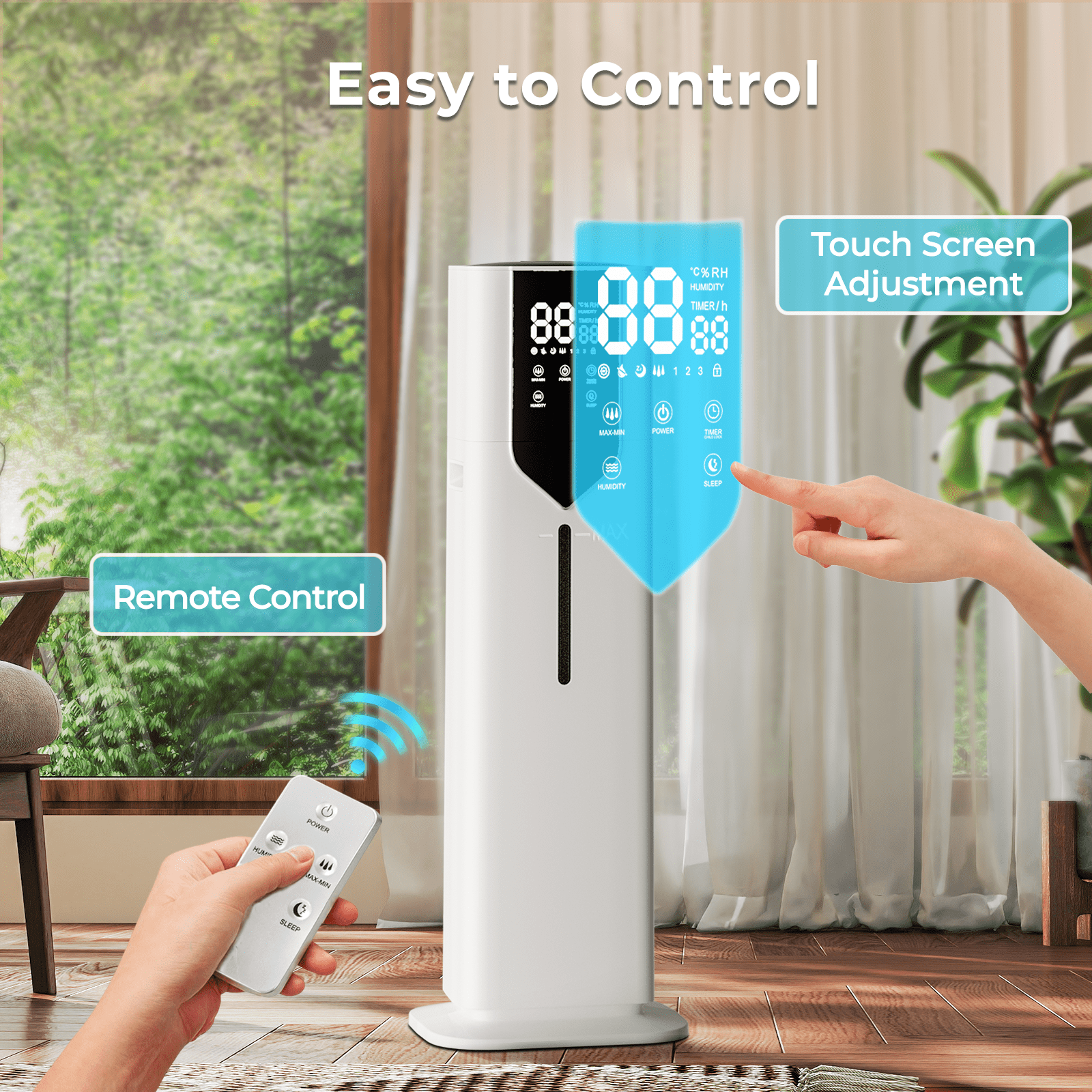 Rocyis 2.64gal/10L Humidifer Suitable for Large Room, 3-Speed Ultrasonic Cool Mist Humidifier with Remote Control, Timer, Sleep Mode, Essential Oil Diffuser