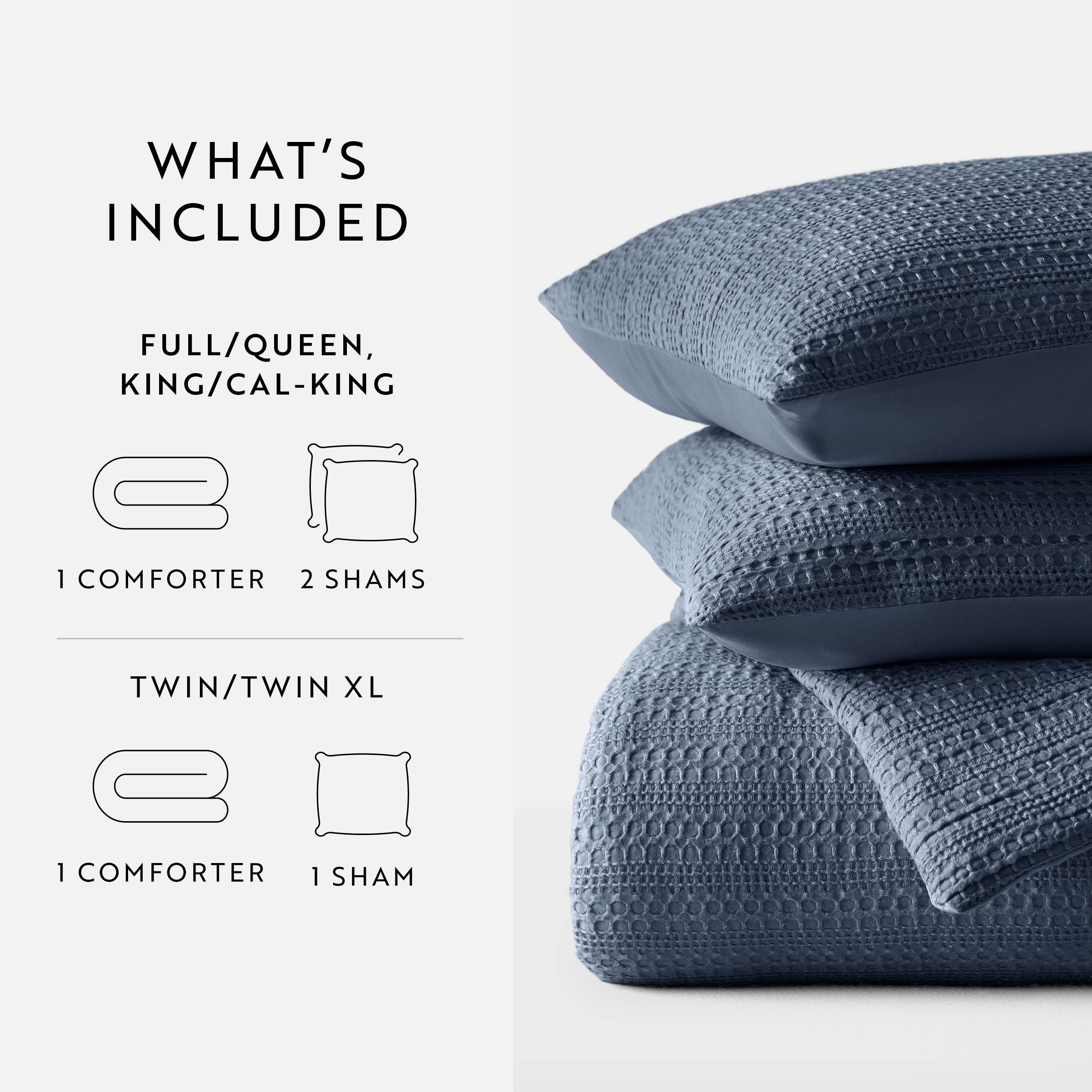 Noble Linens 3 Piece Navy Waffle Textured All Season Down-Alternative Comforter Set, Full/Queen
