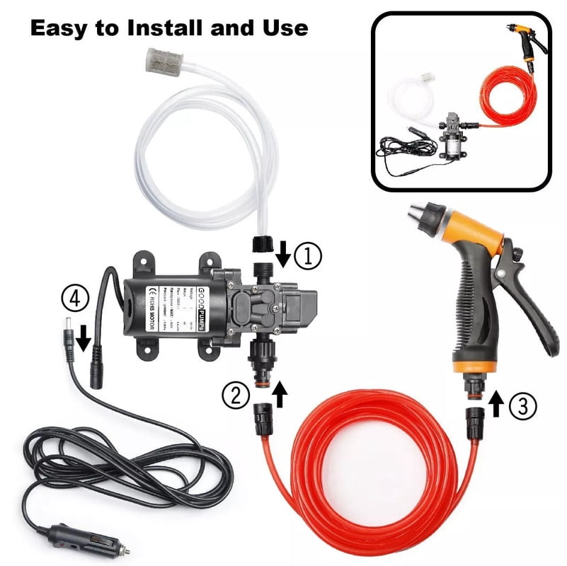 12V 160PSI Washdown Wash Pump Kit Electric DIY Car Washer Cleaner Sprayer Tool for Car, Home, Outdoor Use