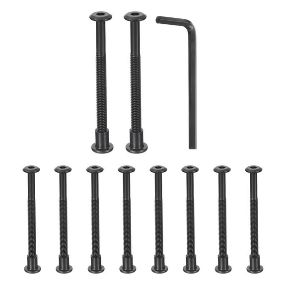 Uxcell 10Sets M6x100mm Hex Drive Socket Cap Bolt M6x15mm Nuts with Hex Wrench Black