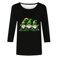 thumbnail image 4 of Hauts d'Été Printemps pour Femmes Mode Imprimé St. Patrick Décontracté Col Rond Manches 7 Pouces Blouse Décontractée Noire TTTG, 4 of 4