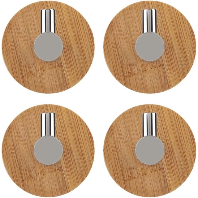 Gancho de pared adhesivo de acero inoxidable de bambú, ganchos para abrigos, ganchos para puertas, colgadores adhesivos de pared para colgar ropa, abrigos, toallas (4 unidades)