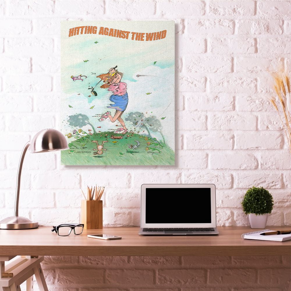 Hitting Against The Wind Funny Golf Cartoon Sports Design Super Oversized Stretched Canvas Wall Art by Gary Patterson