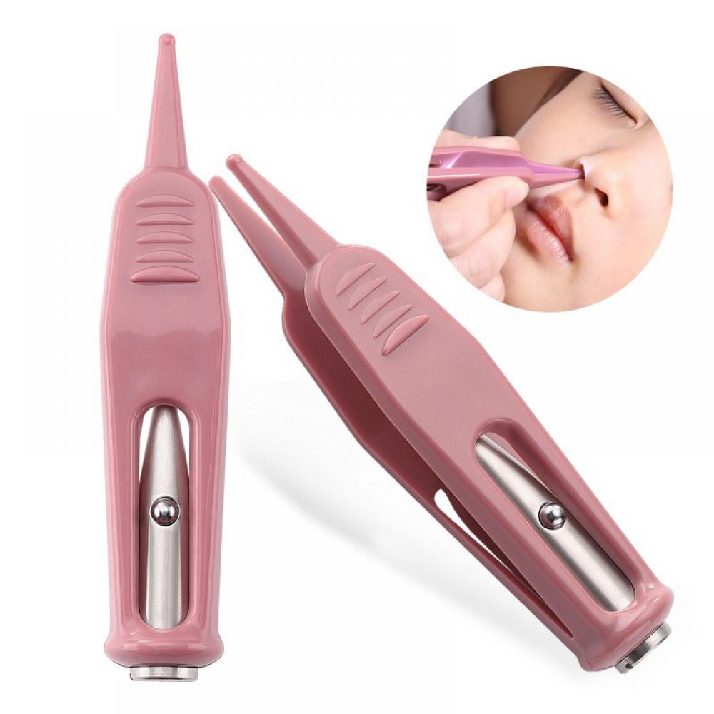 Nose Cleaning Tweezer Plastic Round-Head Baby Ear Nose Navel Cleaner Clip Tool with LED Light for Body Care 