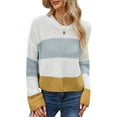 thumbnail image 1 of Camiseta mujer, Suéteres cortos de mujer Suéteres casuales de manga larga con cuello redondo a rayas Abody Amarillo/Extragrande, 1 of 7