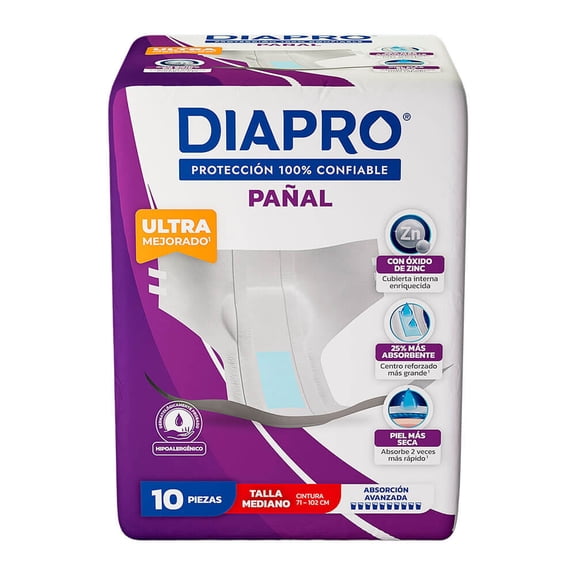 Pañales para incontinencia Diapro unisex mediano 10 pzas