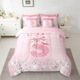 thumbnail image 2 of jejeloiu Personalized Gifts Diamond Bedding Comforter Set 7pcs,Bowtie Letter S Queen Bedding Sets,Pink Sequin Print Queen Sheet Sets For Children,Lightweight Room Decoration Reversible, 2 of 8