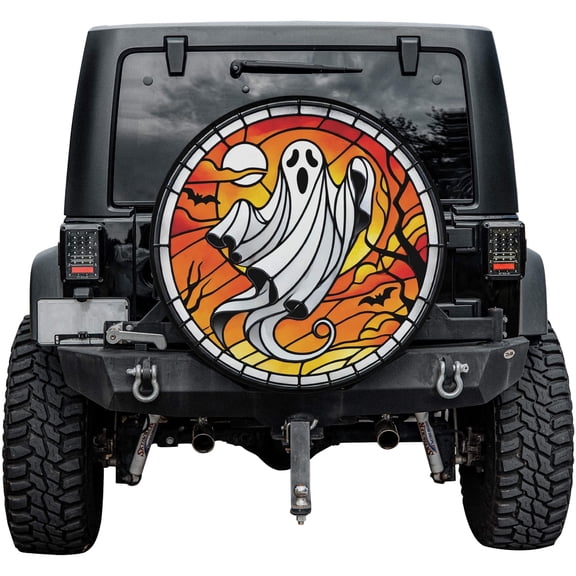 Lotusprinthandmade Halloween White Ghost Spare Tire Cover Without Backup Camera Hole