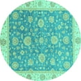 thumbnail image 1 of Ahgly Company Machine Washable Indoor Round Oriental Turquoise Blue Traditional Area Rugs, 8' Round, 1 of 4