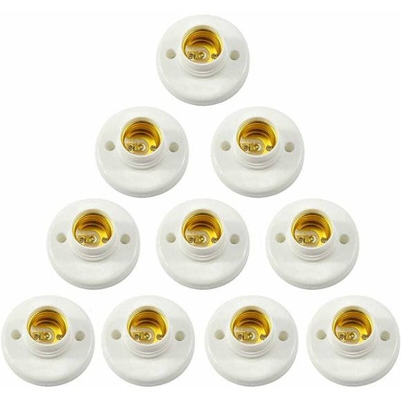 E27 Lamp Holder Screw Socket Plastic Wall Mount LED Bulb Base Converter Adapter Holders for E27 Bulb Plastic Round Screw Socket for Bulb Socket 10PCS